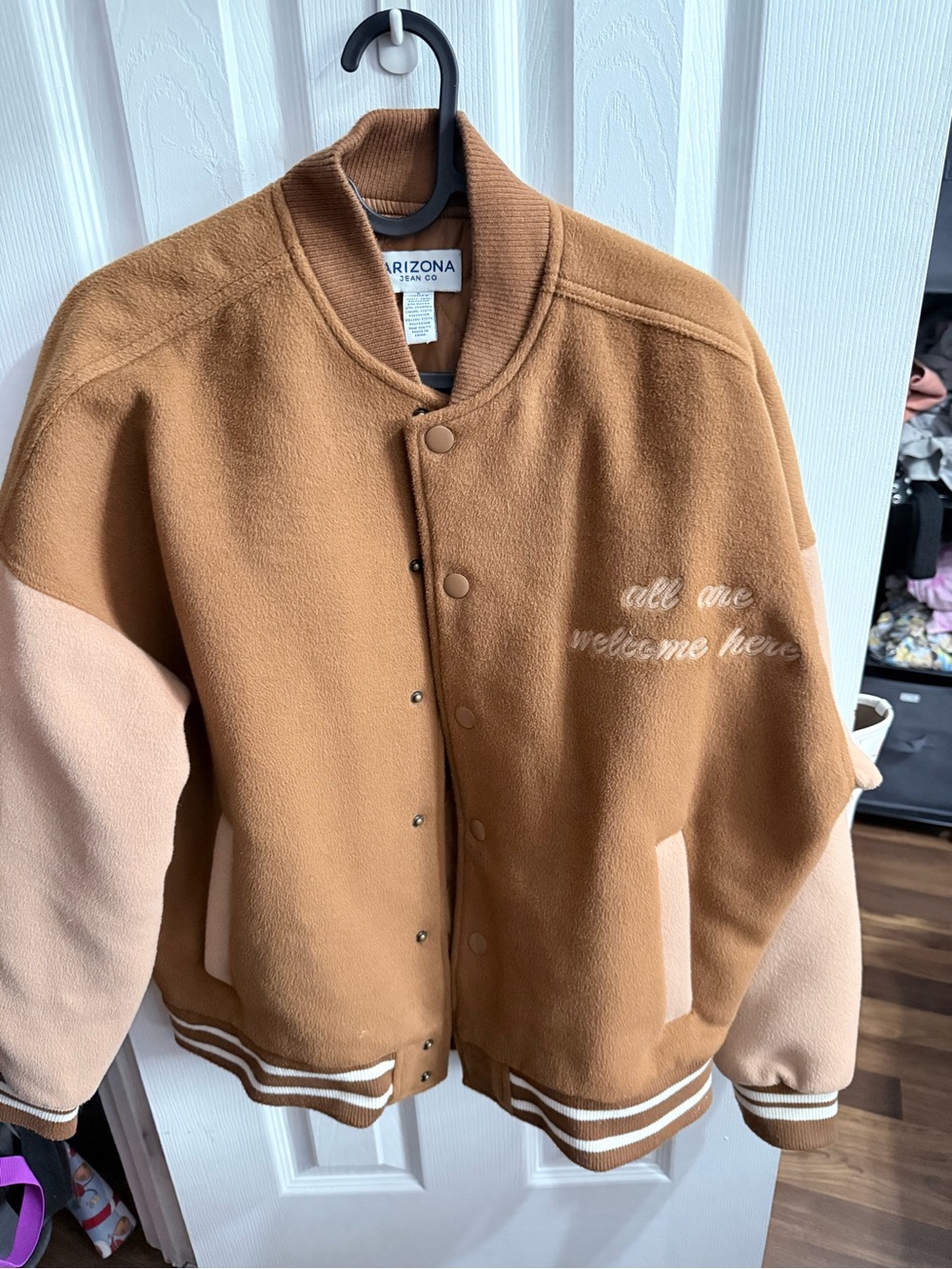Kids Two-Tone Tan & Cream Varsity Jacket